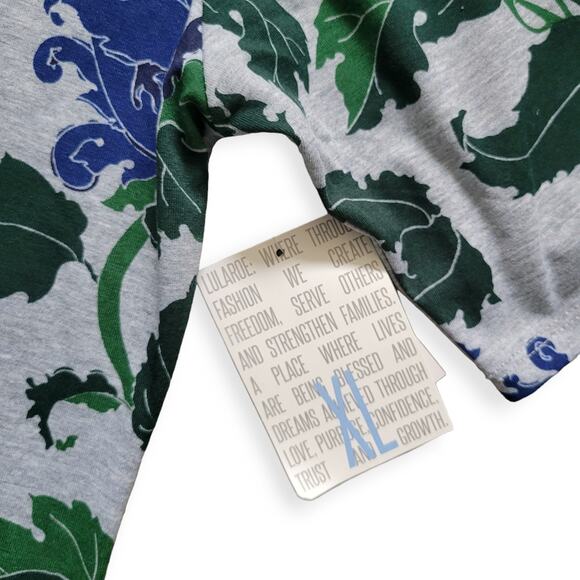 Lularoe Julia Gray Blue Floral Sheath High Neckline Knee Length Dress Sz XL - Picture 7 of 8